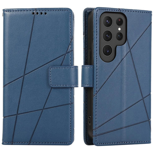 DF-06 For Samsung Galaxy S25 Ultra Phone Case Line Imprint Leather Wallet Cover - Blue - 1