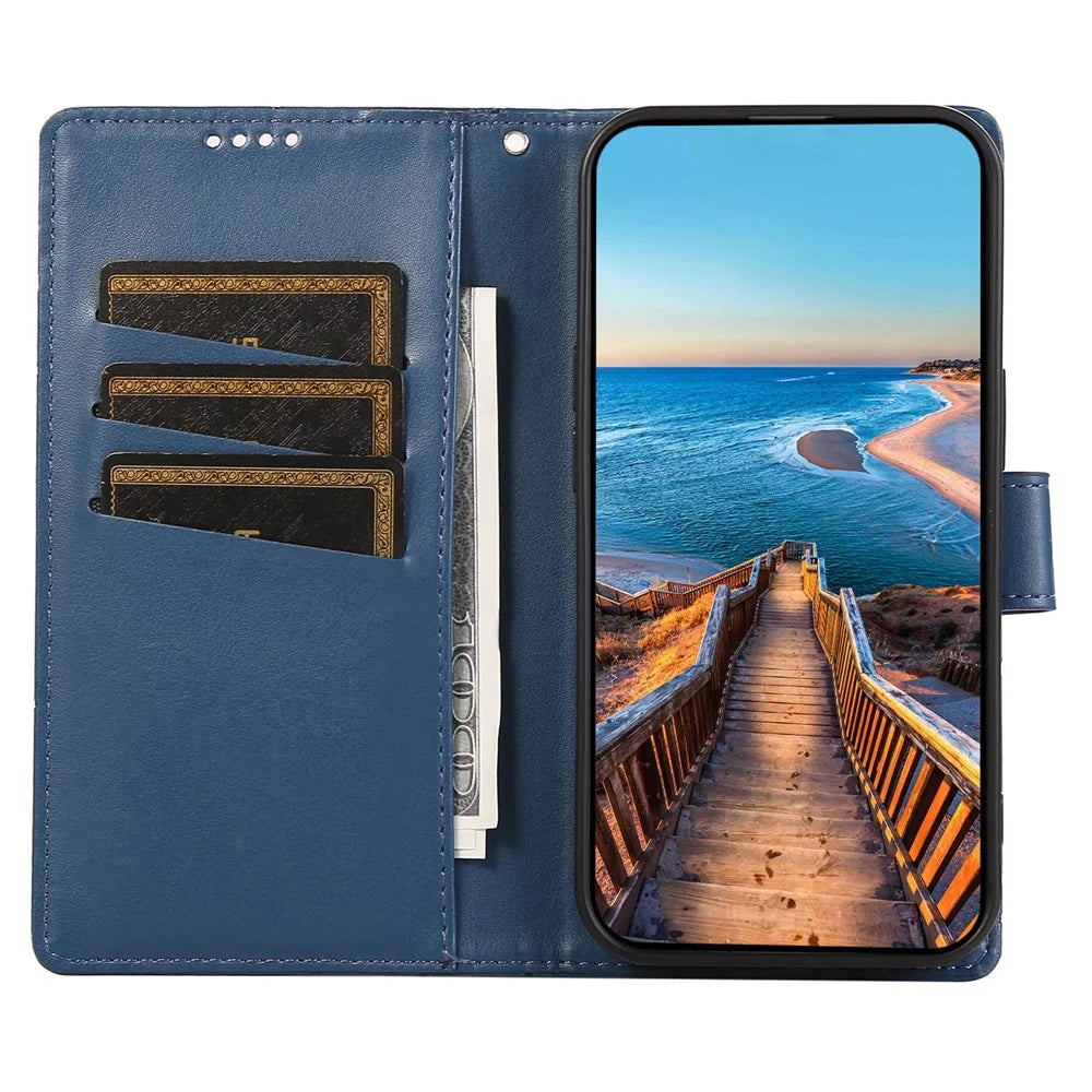 DF-06 For Samsung Galaxy S25 Ultra Phone Case Line Imprint Leather Wallet Cover - Blue - 2