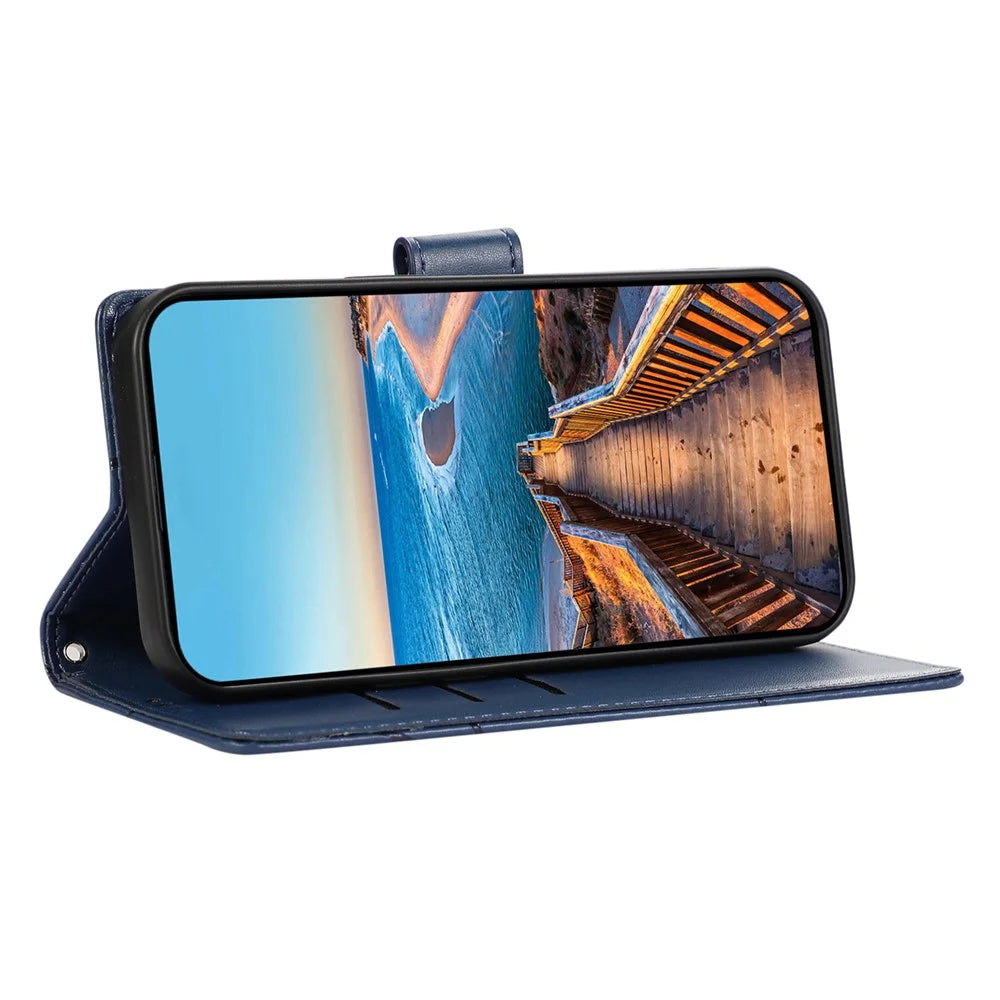 DF-06 For Samsung Galaxy S25 Ultra Phone Case Line Imprint Leather Wallet Cover - Blue - 3