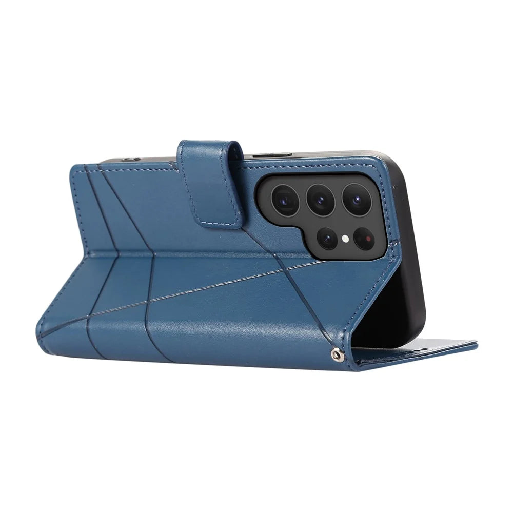 DF-06 For Samsung Galaxy S25 Ultra Phone Case Line Imprint Leather Wallet Cover - Blue - 4