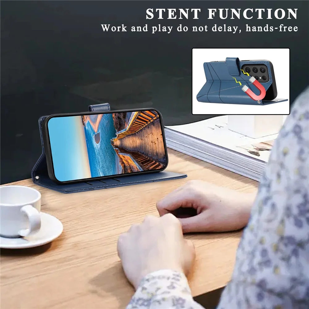 DF-06 For Samsung Galaxy S25 Ultra Phone Case Line Imprint Leather Wallet Cover - Blue - 5