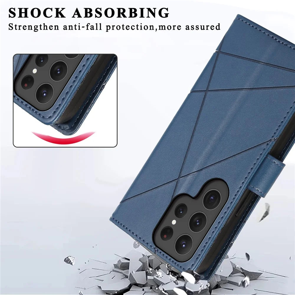 DF-06 For Samsung Galaxy S25 Ultra Phone Case Line Imprint Leather Wallet Cover - Blue - 7