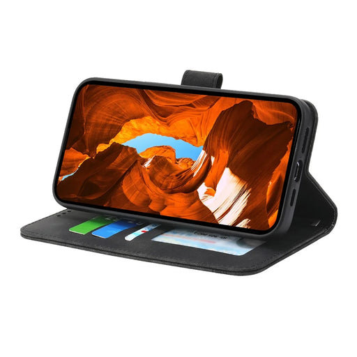 DIERFENG DF-03 For Samsung Galaxy S25 Ultra Leather Case Lines Imprint Wallet Phone Cover - Black - 2