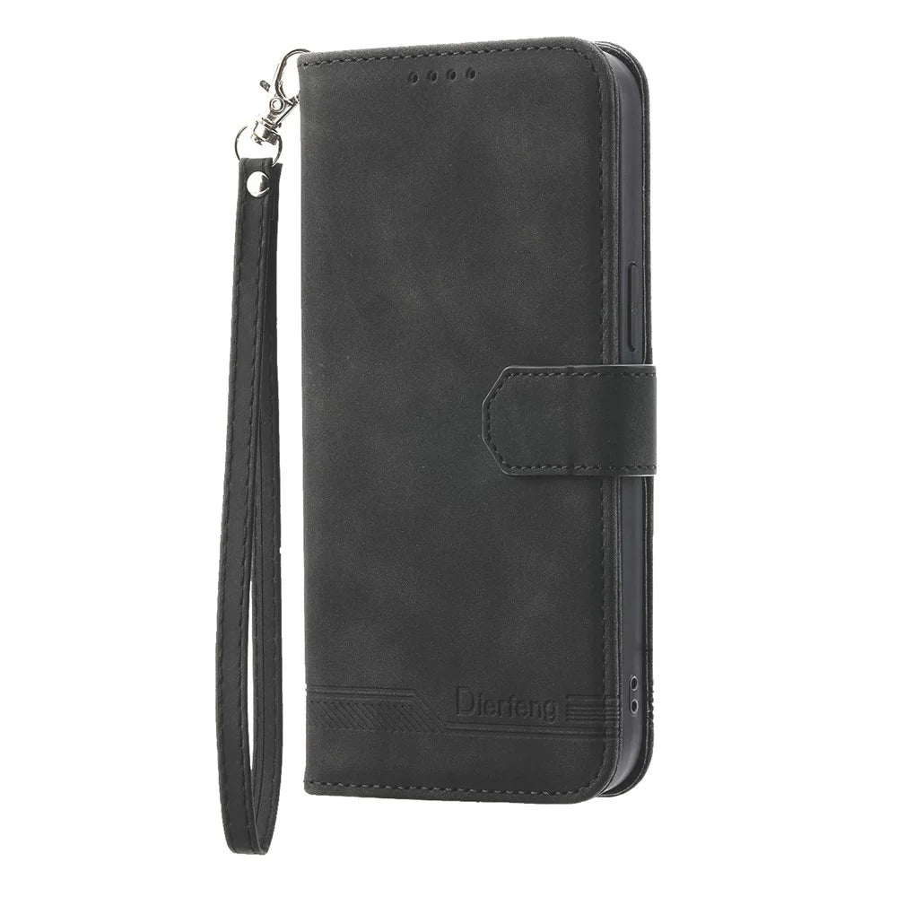 DIERFENG DF-03 For Samsung Galaxy S25 Ultra Leather Case Lines Imprint Wallet Phone Cover - Black - 7