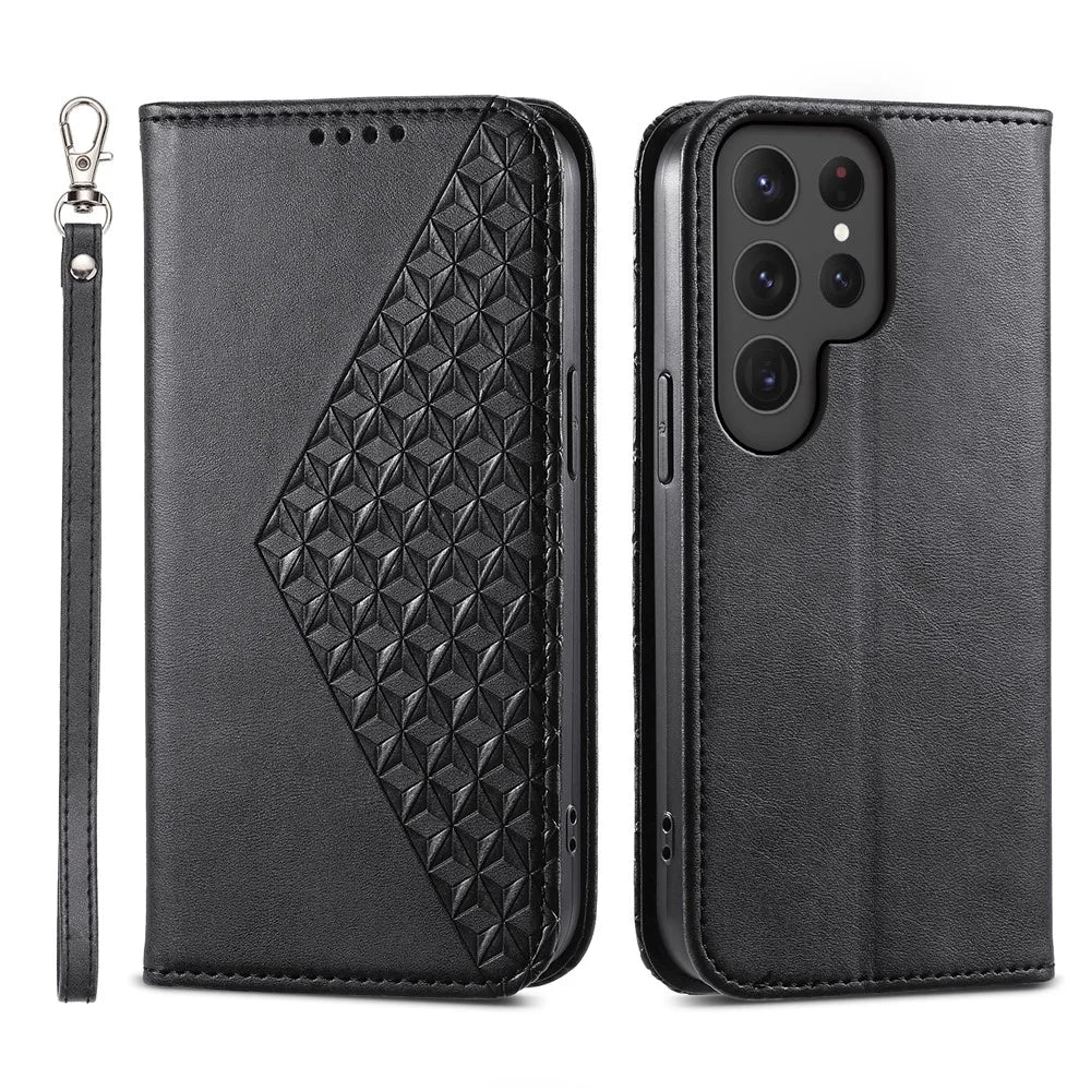 For Samsung Galaxy S25 Ultra Case Calf Texture PU Leather Phone Cover with Wallet - Black - 1