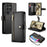 DF-011 For Samsung Galaxy S25 Ultra Case Zipper Pocket Wallet Leather Phone Cover with Straps - Black - 1