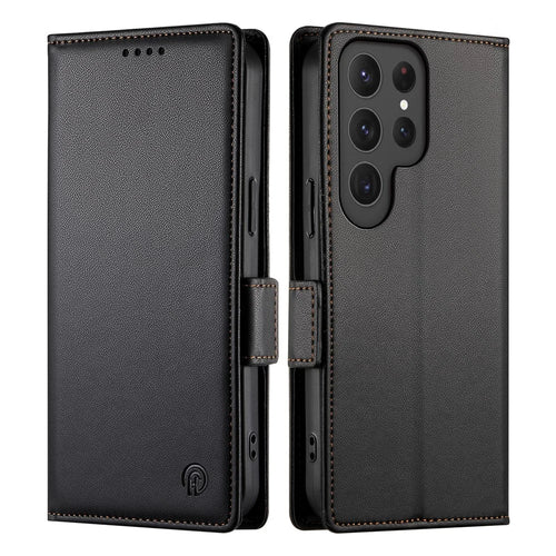 DF-010 For Samsung Galaxy S25 Ultra Stand Case PU Leather Wallet Phone Cover - Black - 1