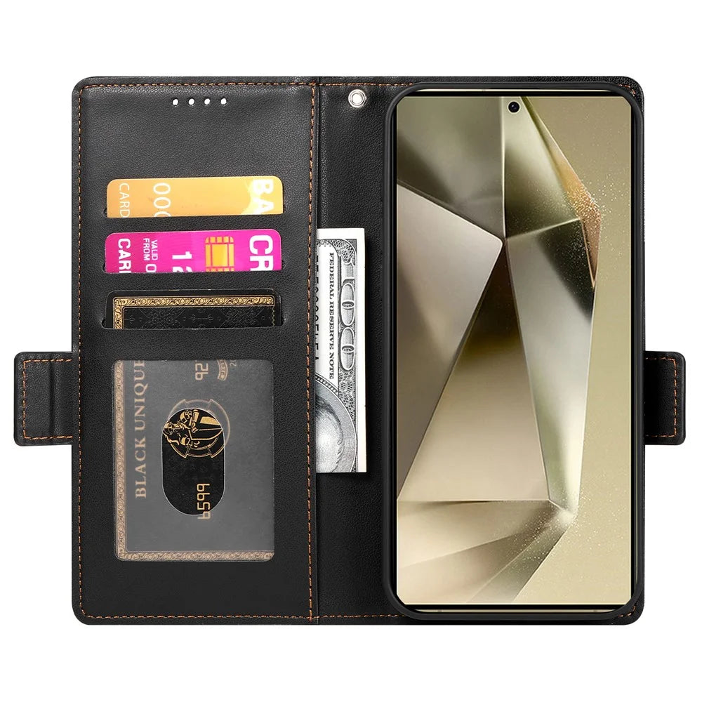 DF-010 For Samsung Galaxy S25 Ultra Stand Case PU Leather Wallet Phone Cover - Black - 2
