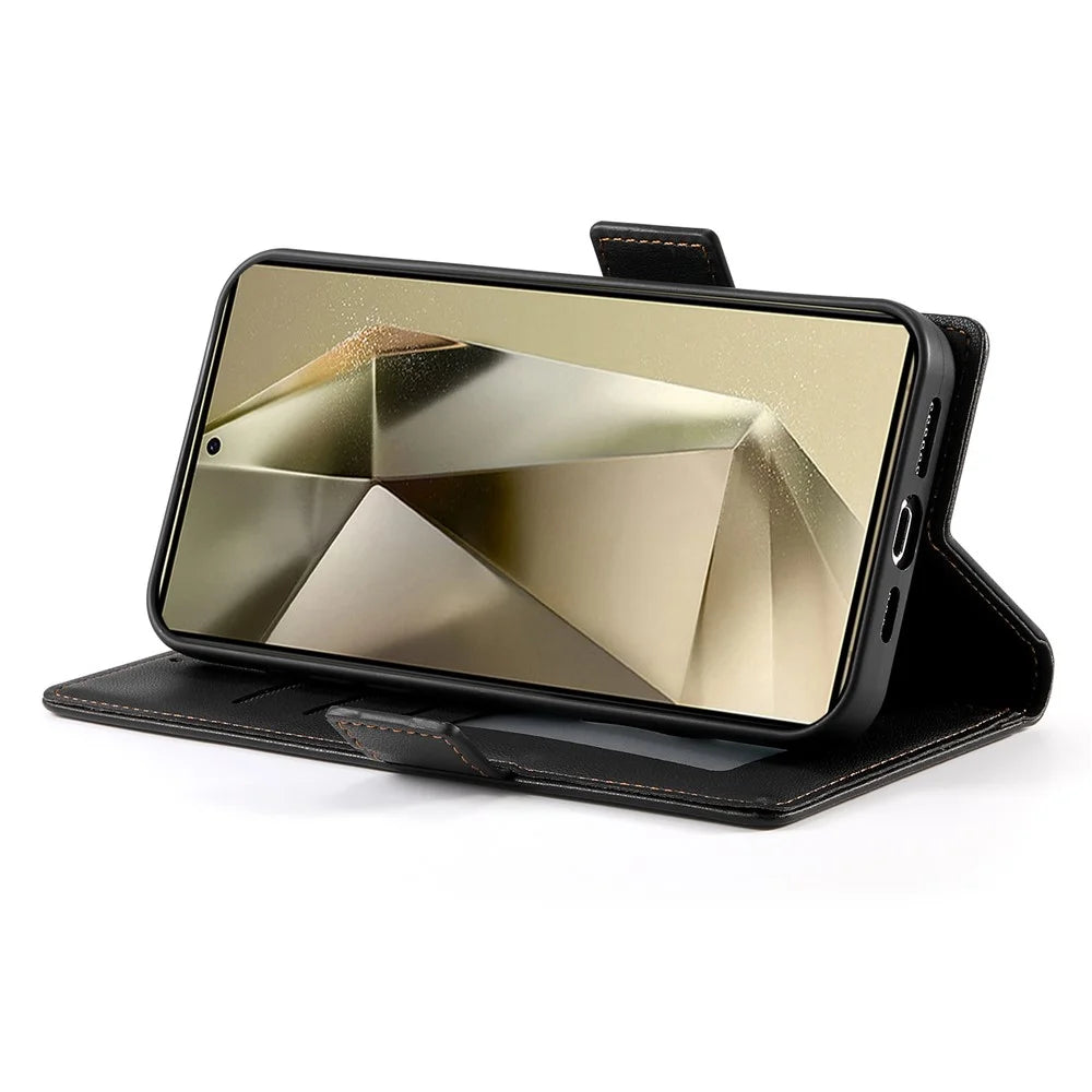 DF-010 For Samsung Galaxy S25 Ultra Stand Case PU Leather Wallet Phone Cover - Black - 3