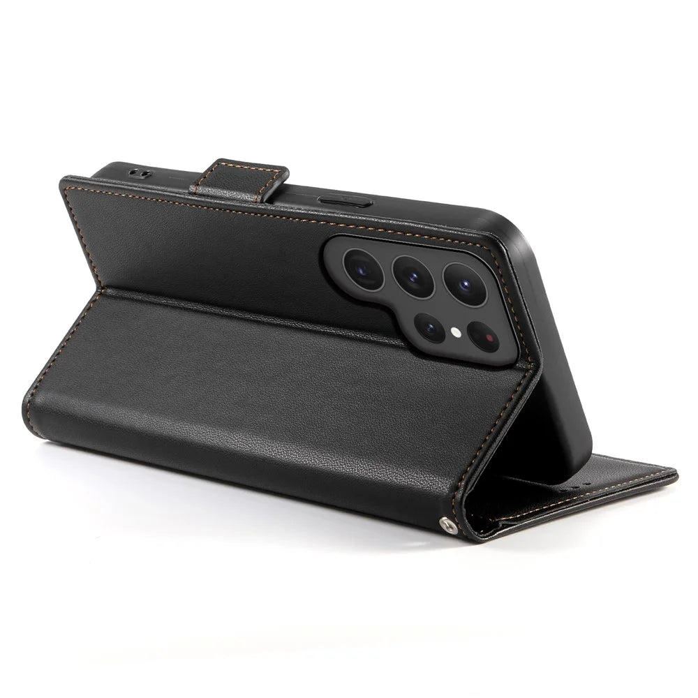 DF-010 For Samsung Galaxy S25 Ultra Stand Case PU Leather Wallet Phone Cover - Black - 4