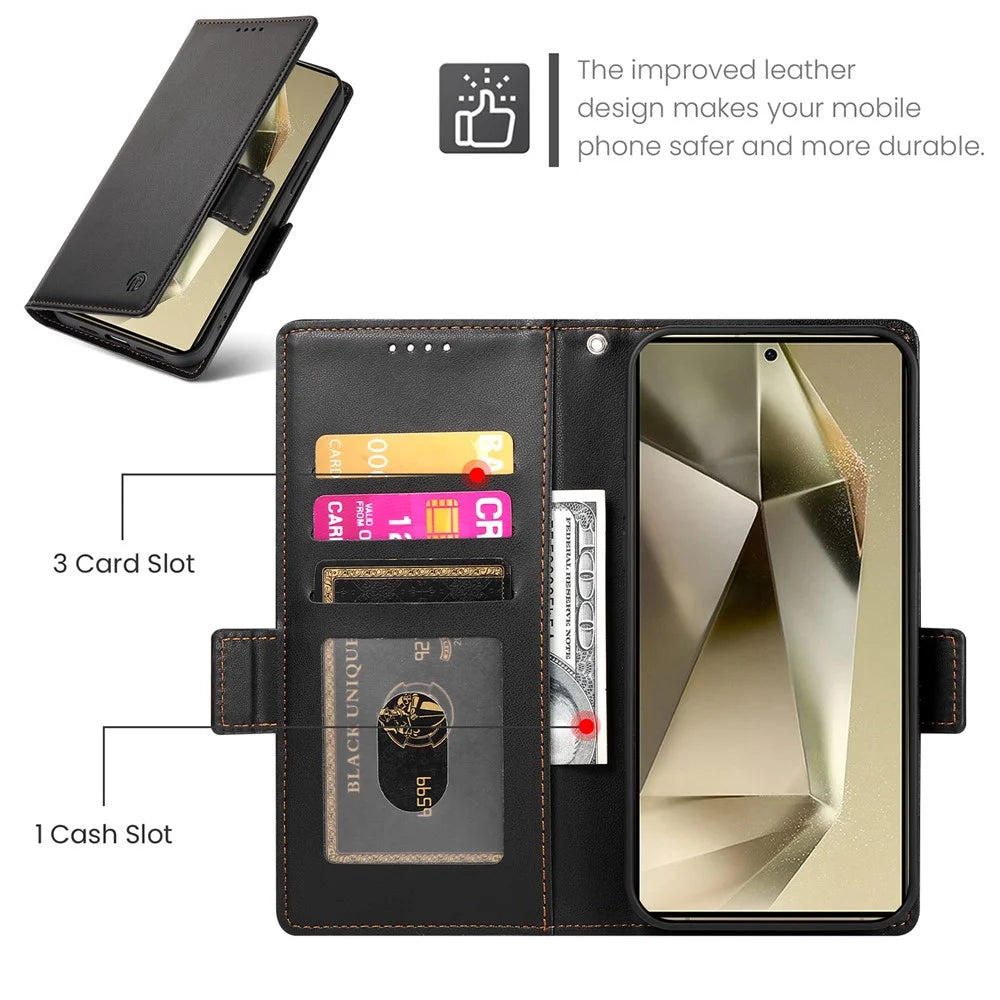 DF-010 For Samsung Galaxy S25 Ultra Stand Case PU Leather Wallet Phone Cover - Black - 6