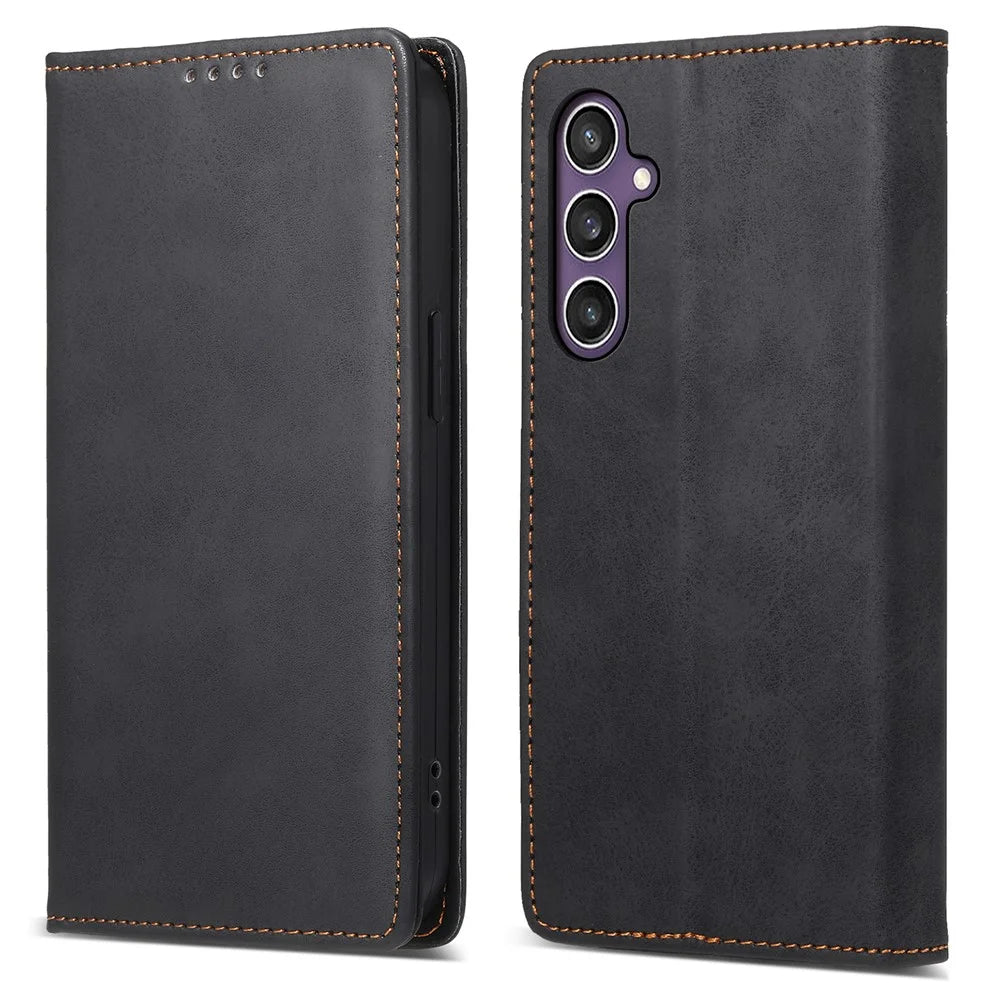 DF-05 For Samsung Galaxy S25+ Wallet Case RFID Blocking PU Leather Phone Cover - Black - 1