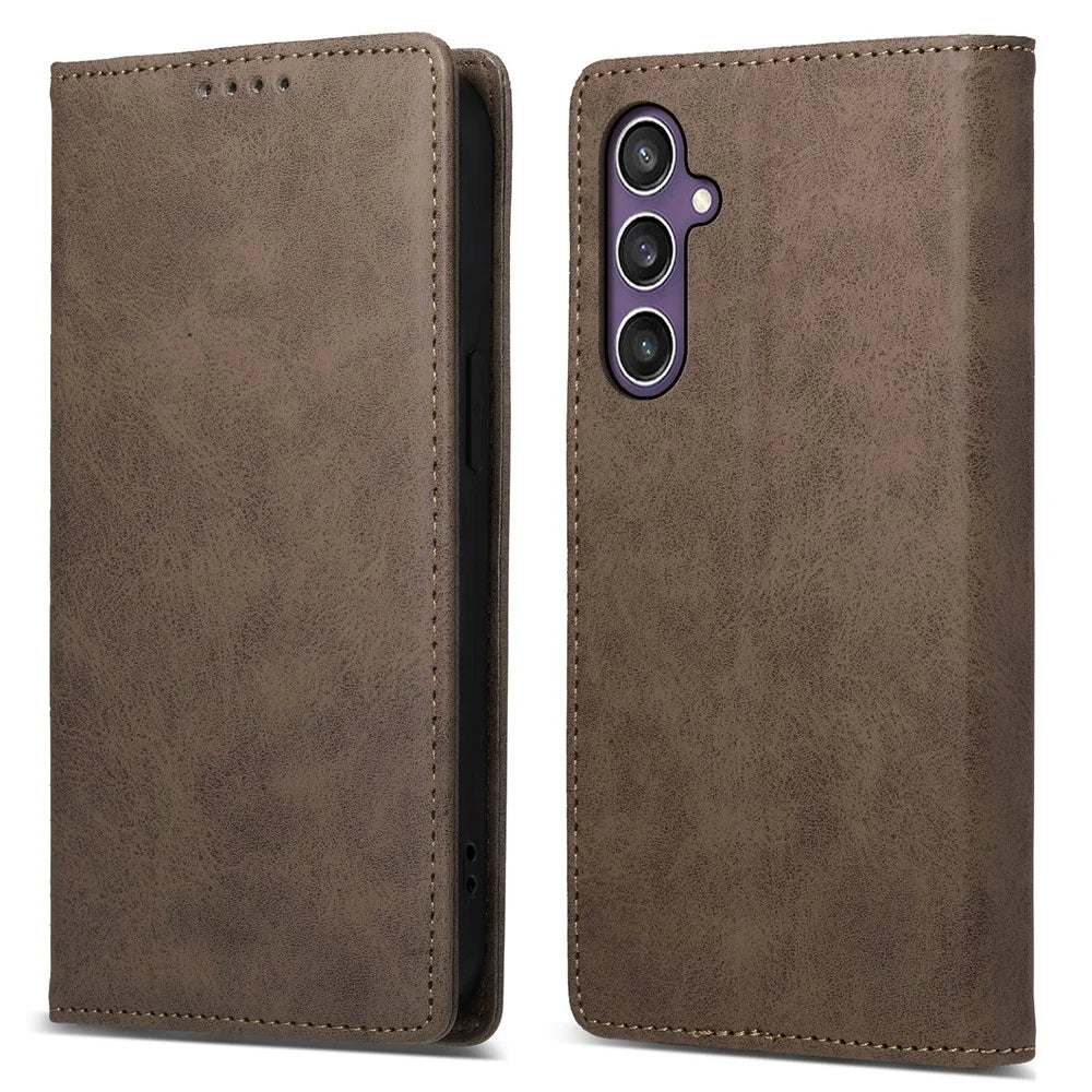DF-05 For Samsung Galaxy S25 Wallet Case RFID Blocking PU Leather Phone Cover - Brown - 1