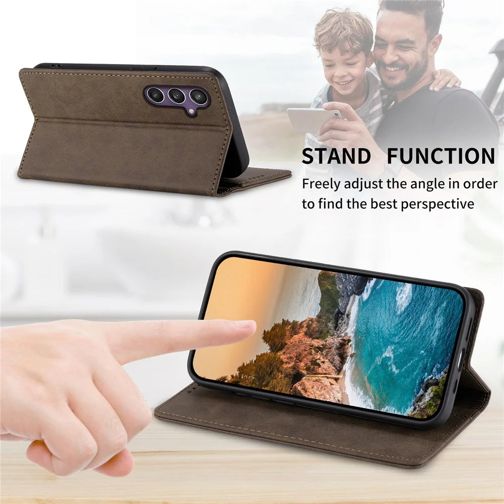DF-05 For Samsung Galaxy S25 Wallet Case RFID Blocking PU Leather Phone Cover - Brown - 7