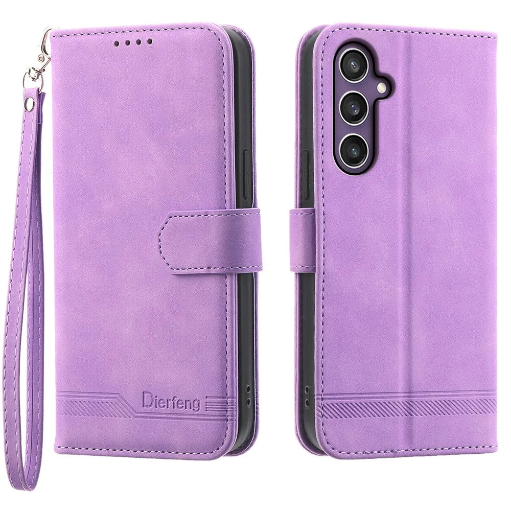 DIERFENG DF-03 For Samsung Galaxy S25+ Leather Case Lines Imprint Wallet Phone Cover - Purple - 1