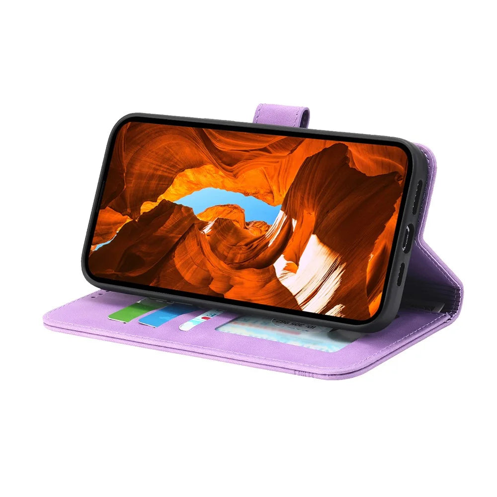 DIERFENG DF-03 For Samsung Galaxy S25+ Leather Case Lines Imprint Wallet Phone Cover - Purple - 2