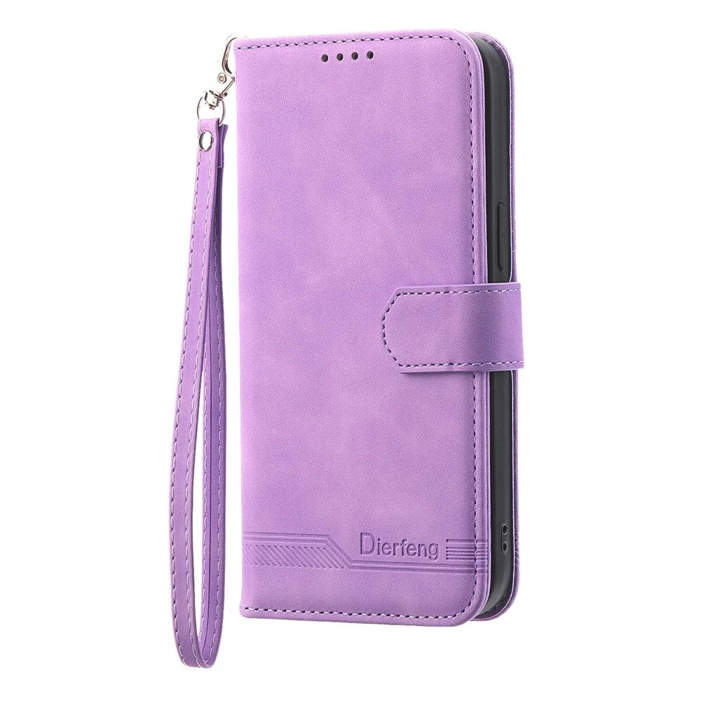 DIERFENG DF-03 For Samsung Galaxy S25+ Leather Case Lines Imprint Wallet Phone Cover - Purple - 7