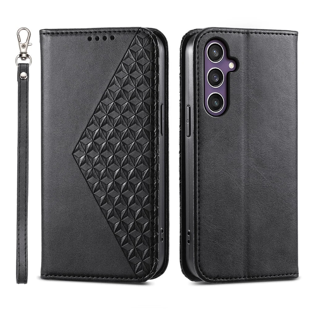 For Samsung Galaxy S25 Case Calf Texture PU Leather Phone Cover with Wallet - Black - 1
