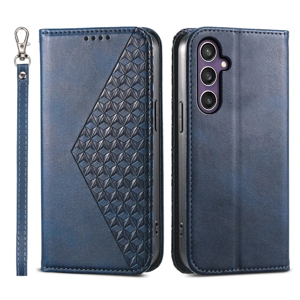 For Samsung Galaxy S25+ Case Calf Texture PU Leather Phone Cover with Wallet - Blue - 1