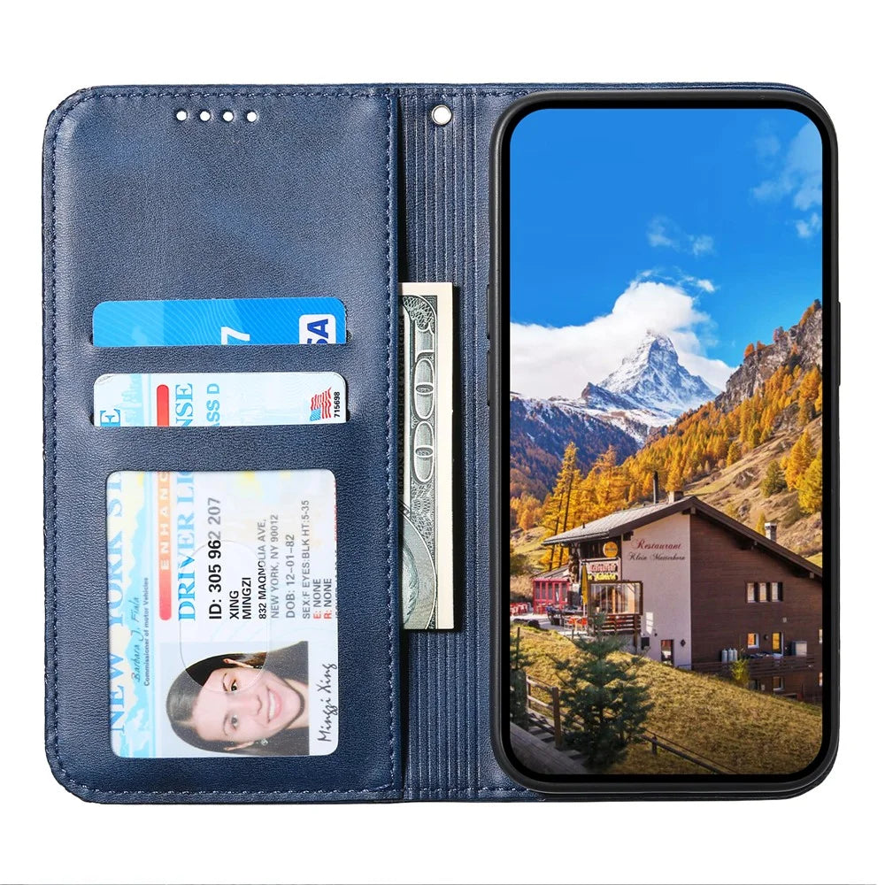 For Samsung Galaxy S25+ Case Calf Texture PU Leather Phone Cover with Wallet - Blue - 2