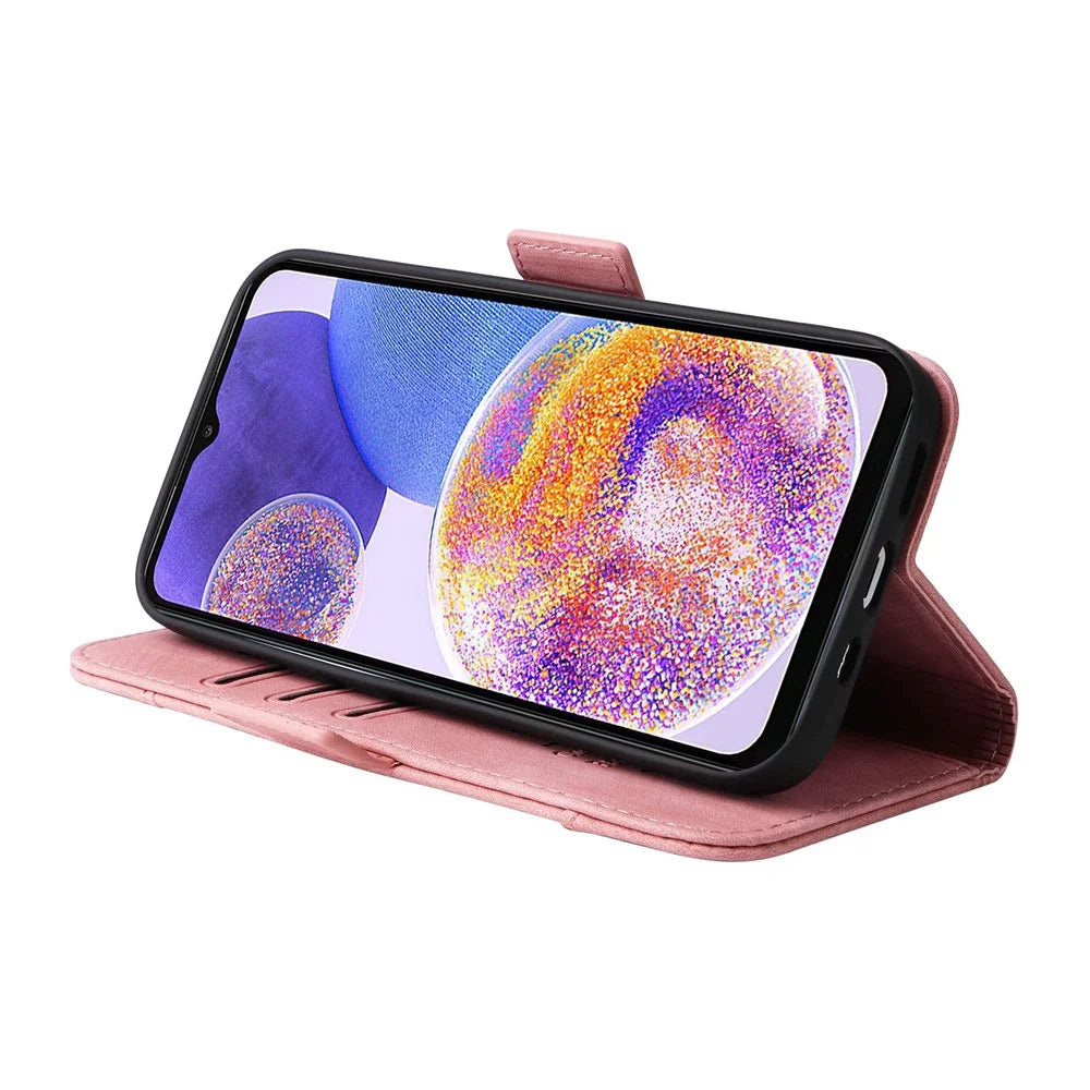BETOPNICE 001 For Samsung Galaxy A23 4G / F23 5G / M23 5G / M13 4G / A23 5G (Global Version) Imprinted Stitching Line Leather Case Stand Wallet Phone Cover with Strap - Pink - 3