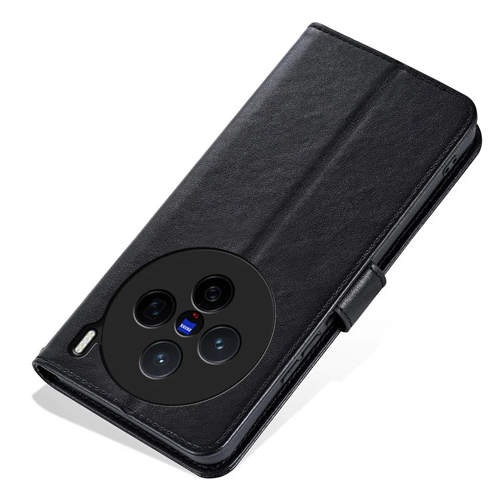 AZNS For vivo X200 5G Case Anti-Scratch PU Leather Stand Wallet Phone Cover - Black - 7