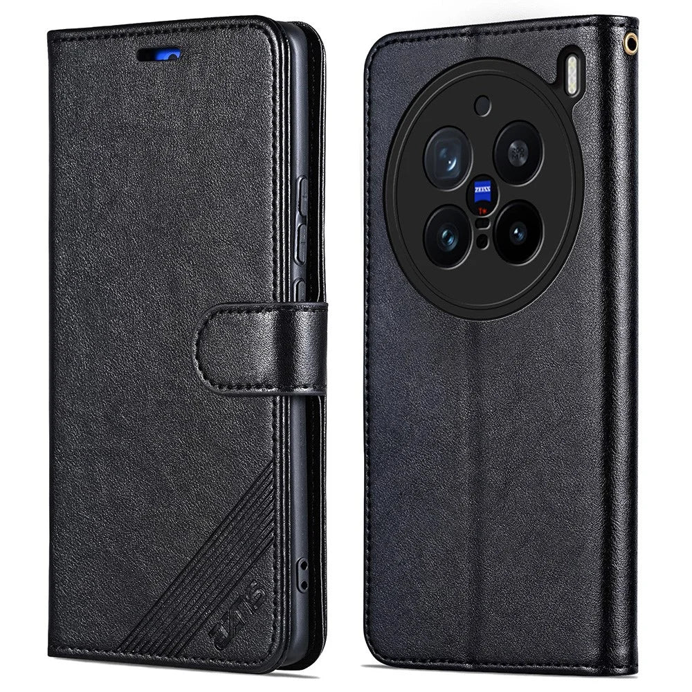 AZNS For vivo X200 Pro 5G Case Anti-Scratch PU Leather Stand Wallet Phone Cover - Black - 1