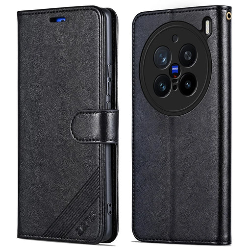 AZNS For vivo X200 Pro 5G Case Anti-Scratch PU Leather Stand Wallet Phone Cover - Black - 1