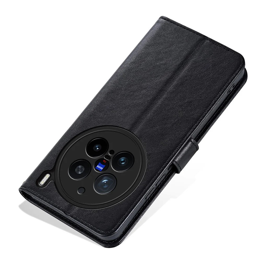 AZNS For vivo X200 Pro 5G Case Anti-Scratch PU Leather Stand Wallet Phone Cover - Black - 7
