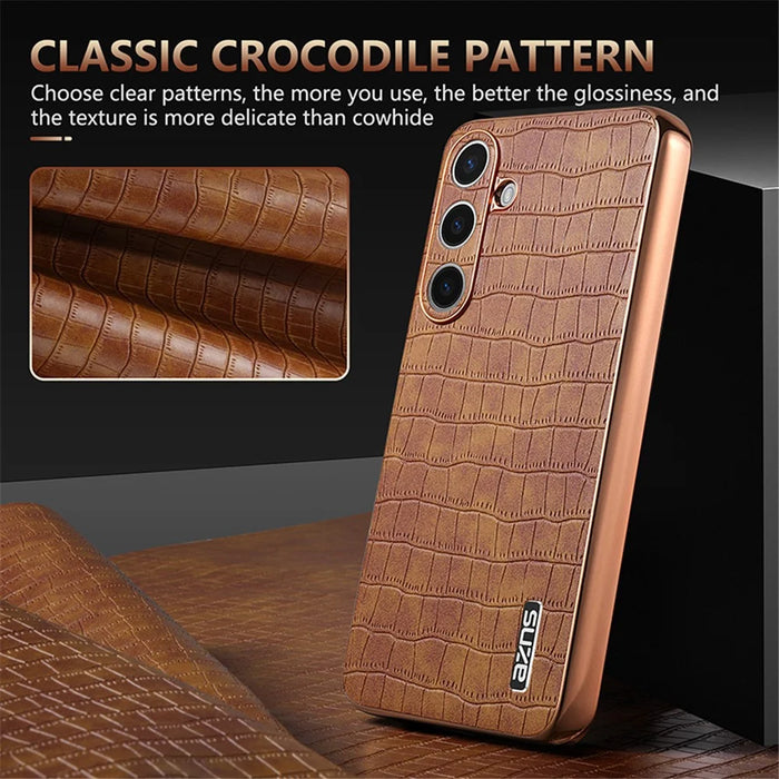 AZNS For Samsung Galaxy S25 Case Electroplating Crocodile Texture PU+TPU Phone Cover - Black - 4
