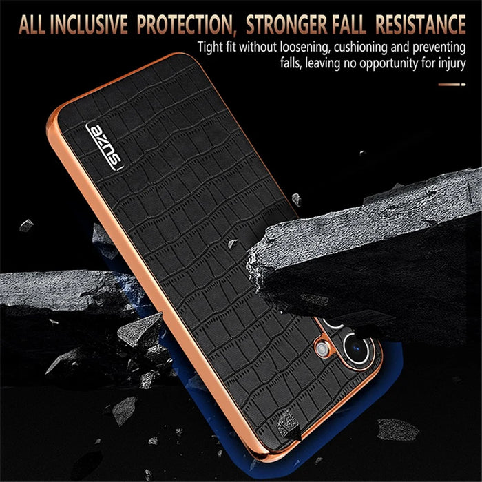 AZNS For Samsung Galaxy S25 Case Electroplating Crocodile Texture PU+TPU Phone Cover - Black - 6