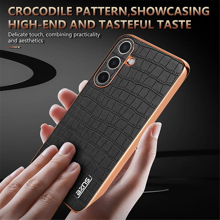 AZNS For Samsung Galaxy S25 Case Electroplating Crocodile Texture PU+TPU Phone Cover - Black - 7