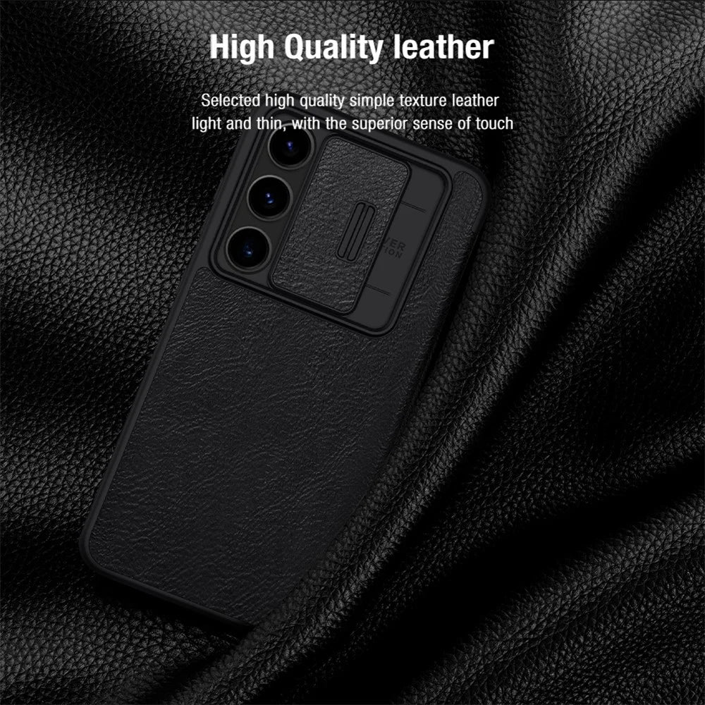 NILLKIN Qin Pro Series for Samsung Galaxy S24 FE Case with Card Slots Leather Phone Cover - Black - 7