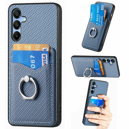For Samsung Galaxy A16 4G / 5G Case Card Slots Ring Holder Kickstand Phone Cover - Blue - 1