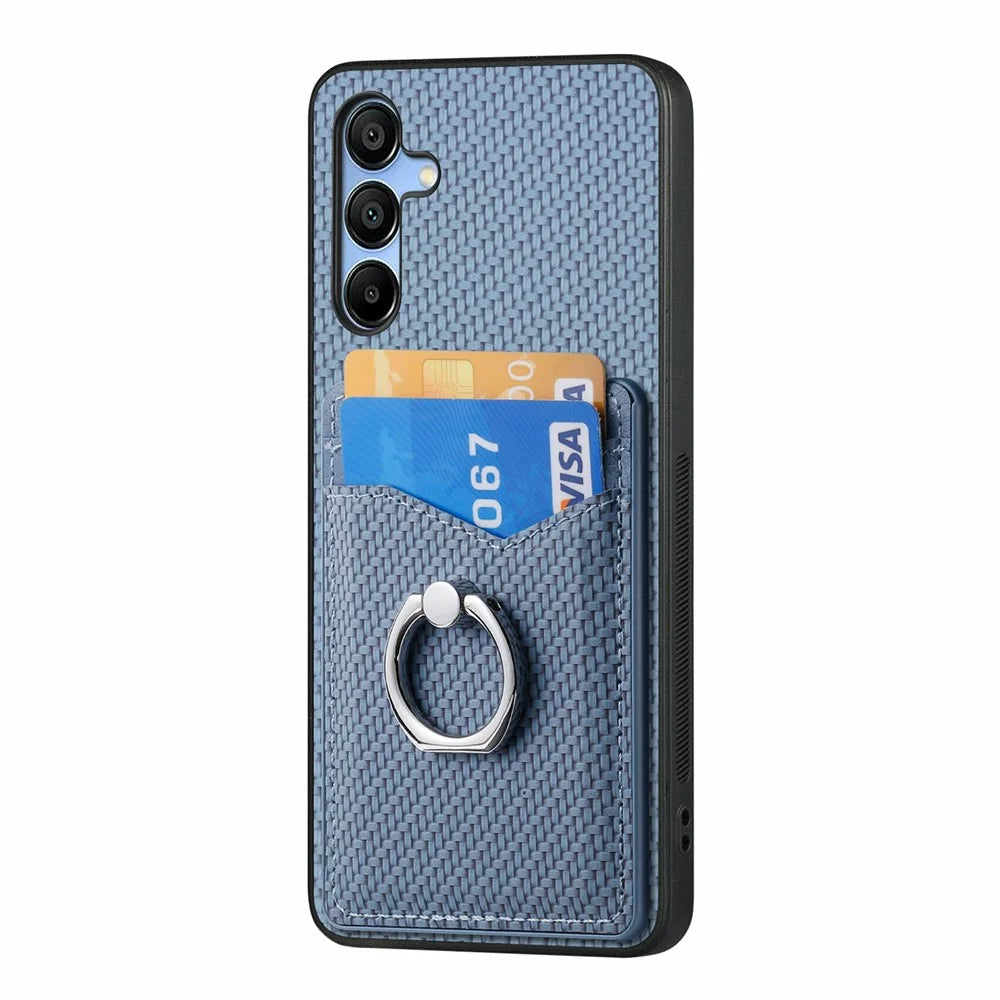 For Samsung Galaxy A16 4G / 5G Case Card Slots Ring Holder Kickstand Phone Cover - Blue - 2