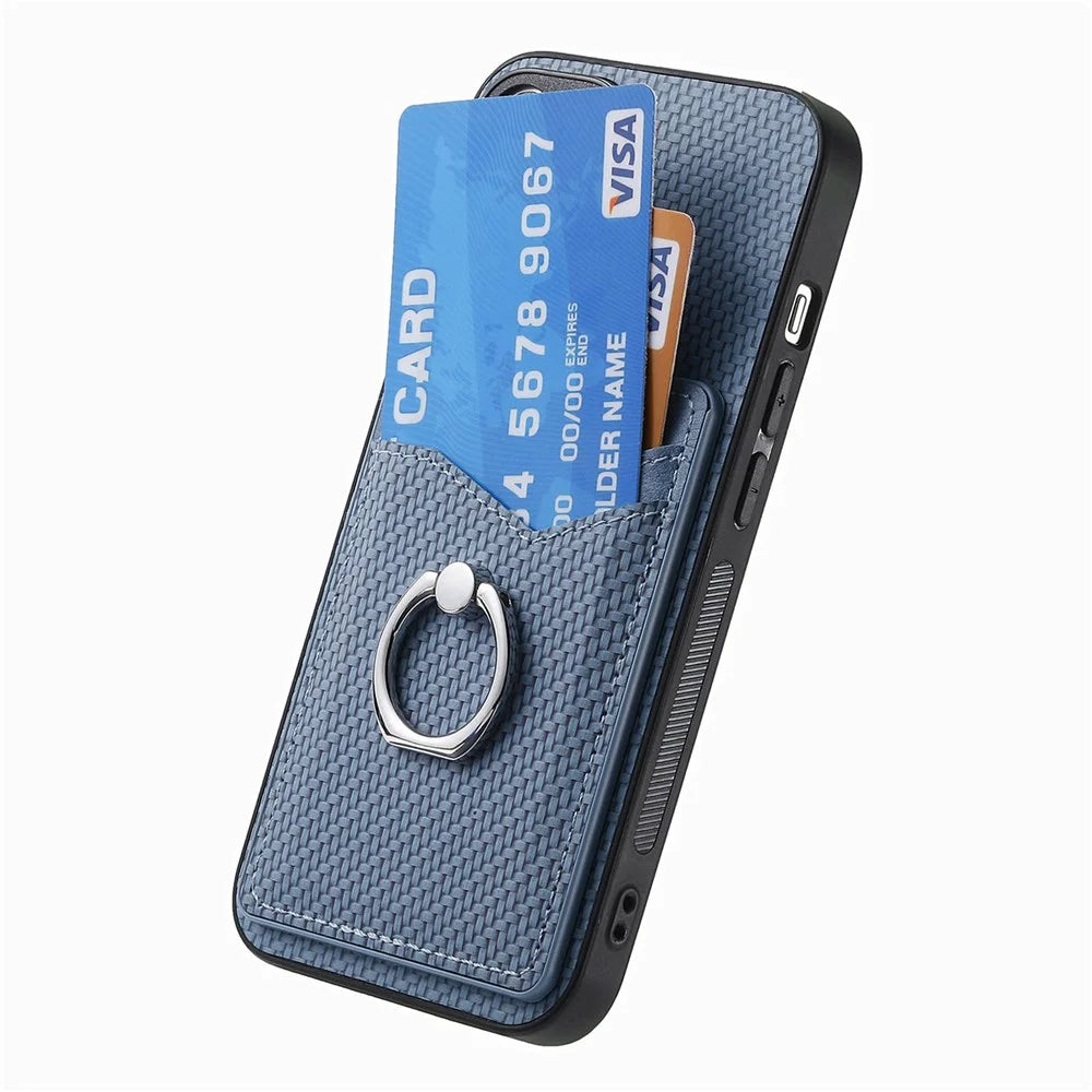 For Samsung Galaxy A16 4G / 5G Case Card Slots Ring Holder Kickstand Phone Cover - Blue - 3