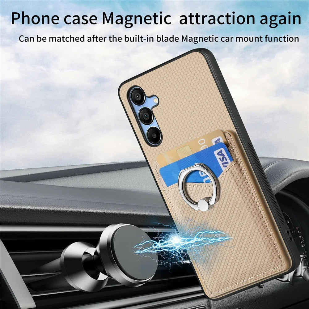 For Samsung Galaxy A16 4G / 5G Case Card Slots Ring Holder Kickstand Phone Cover - Blue - 6