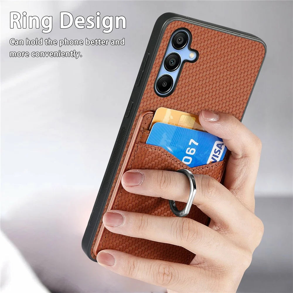 For Samsung Galaxy A16 4G / 5G Case Card Slots Ring Holder Kickstand Phone Cover - Blue - 7
