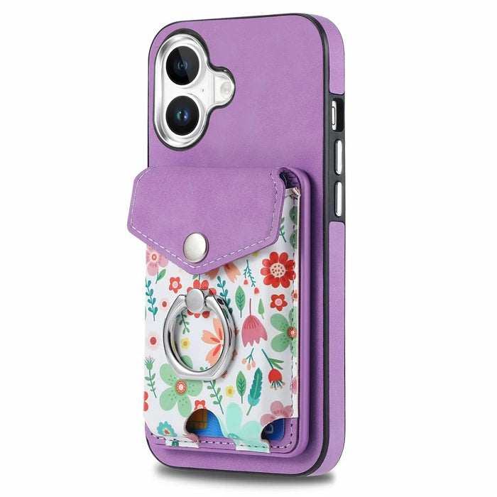 For iPhone 16 Case Compatible with MagSafe Card Bag Leather+TPU Phone Cover - Purple - 2