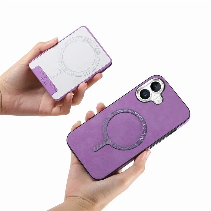 For iPhone 16 Case Compatible with MagSafe Card Bag Leather+TPU Phone Cover - Purple - 4