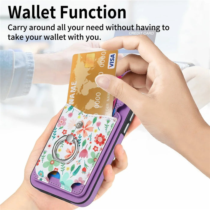 For iPhone 16 Case Compatible with MagSafe Card Bag Leather+TPU Phone Cover - Purple - 5