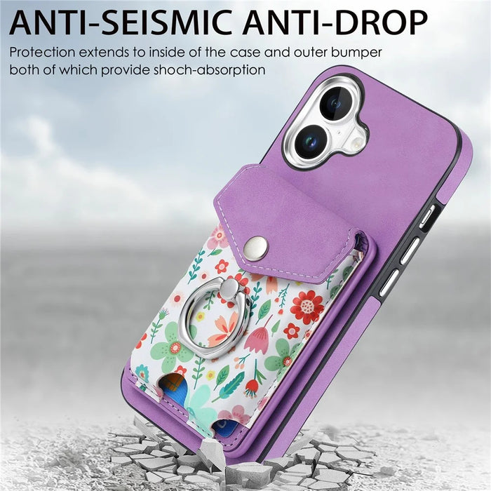 For iPhone 16 Case Compatible with MagSafe Card Bag Leather+TPU Phone Cover - Purple - 6
