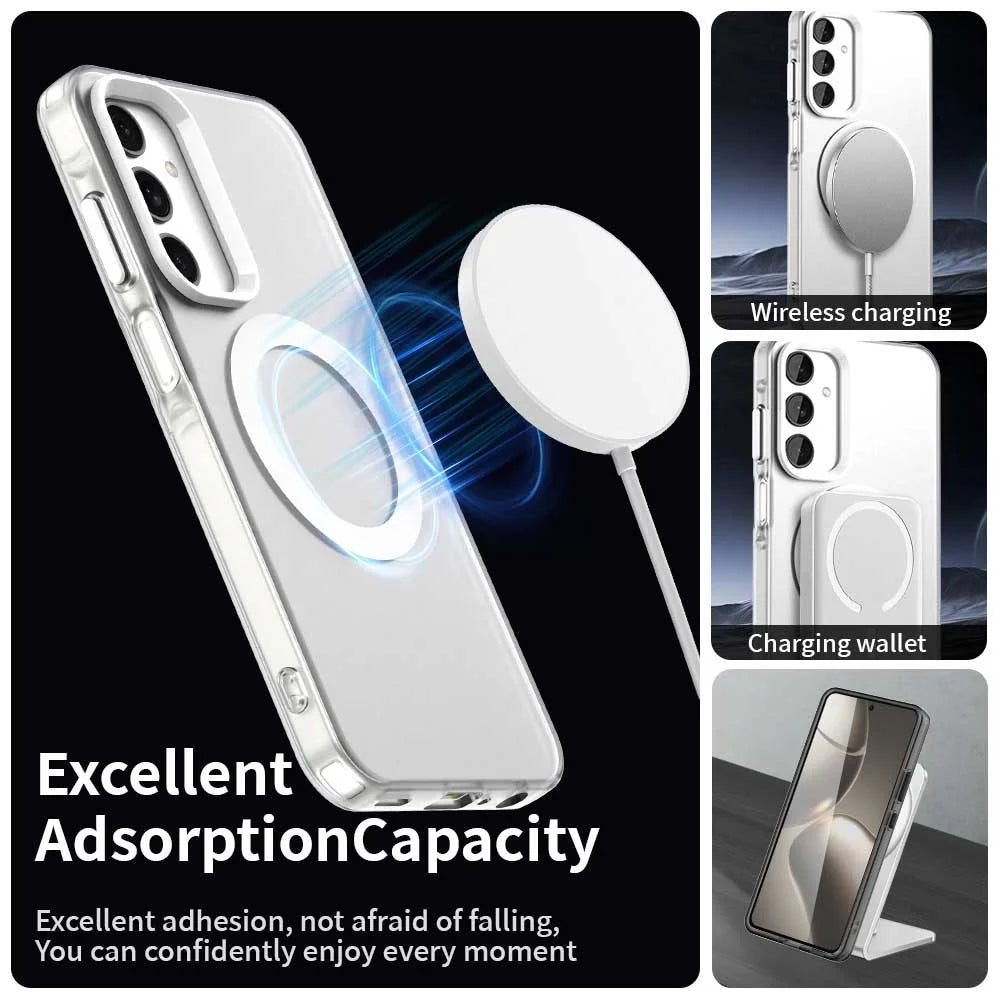 For Samsung Galaxy A25 5G (Global) (161mm) Magnetic Case PC+TPU+PET Anti-Drop Phone Cover - White - 3
