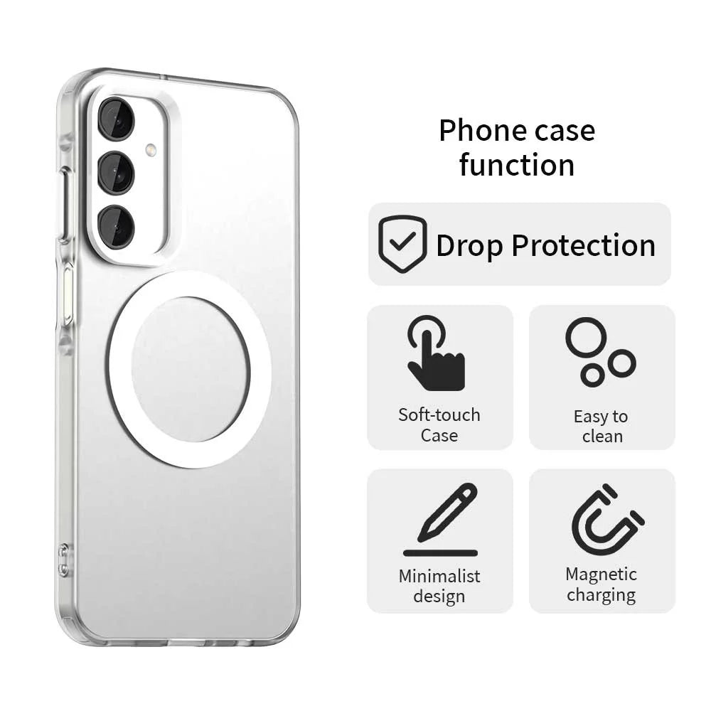 For Samsung Galaxy A25 5G (Global) (161mm) Magnetic Case PC+TPU+PET Anti-Drop Phone Cover - White - 4