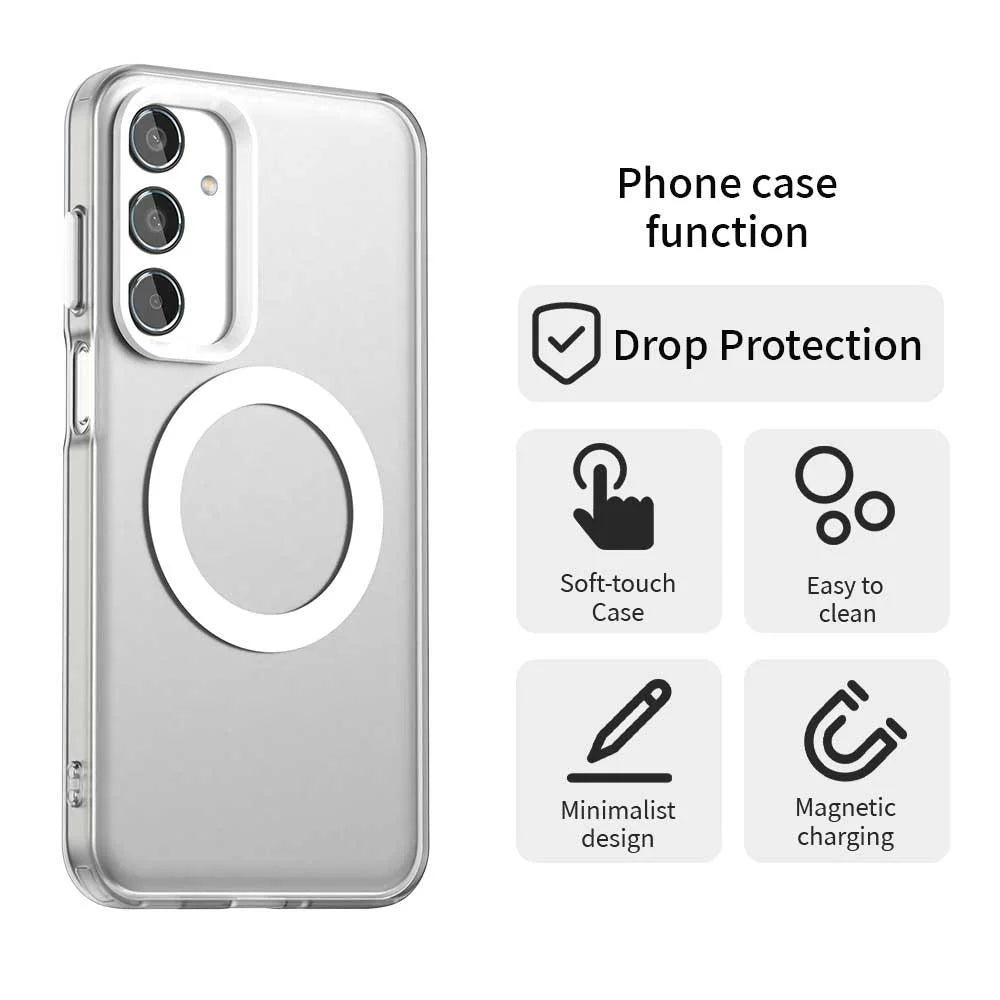 For Samsung Galaxy M35 5G Case Magnetic Case PC+TPU+PET Anti-Drop Phone Cover - White - 4