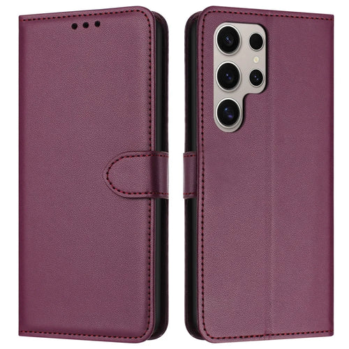 For Samsung Galaxy S25 Ultra Wallet Phone Case Leather Stand Cover with Strap - Purple - 1