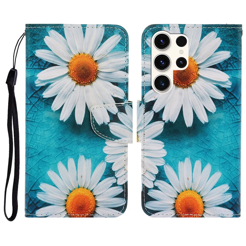 For Samsung Galaxy S25 Ultra Case Pattern Printing Protective Leather Folio Phone Cover - Chrysanthemum - 1