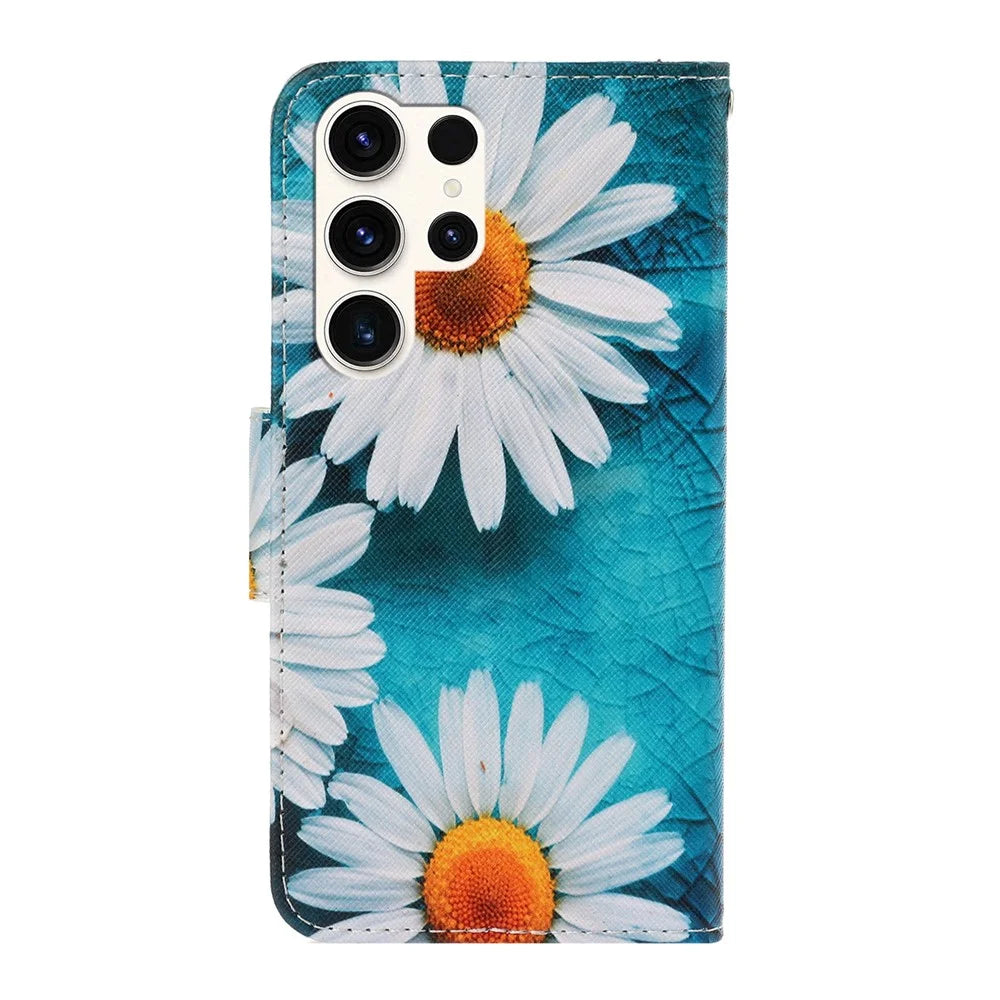 For Samsung Galaxy S25 Ultra Case Pattern Printing Protective Leather Folio Phone Cover - Chrysanthemum - 7