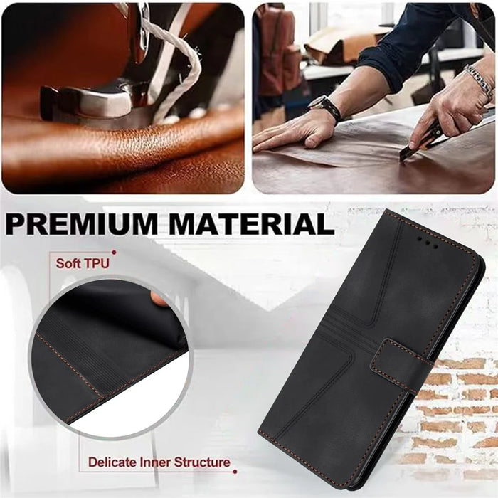 For Samsung Galaxy S25 Ultra Case Triangle Imprinted Anti-Scratch Phone Wallet Cover - Black - 4