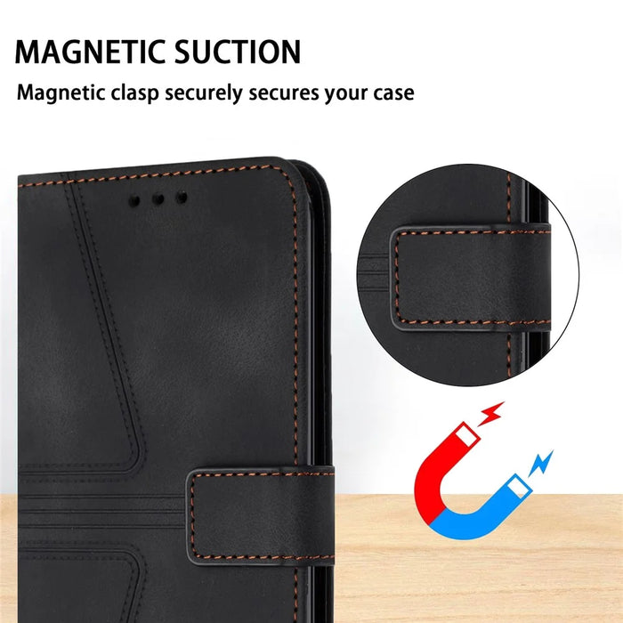 For Samsung Galaxy S25 Ultra Case Triangle Imprinted Anti-Scratch Phone Wallet Cover - Black - 5